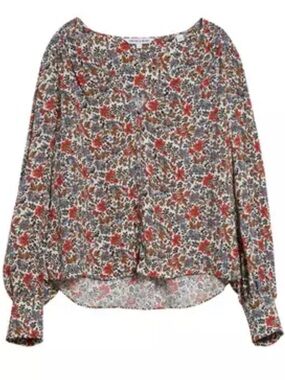 Veronica Beard Sura Floral Button-Front Blouse in Red Multi
